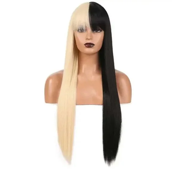 Hair Half Black Half Blonde Hair Wigs With Bangs Poshmark